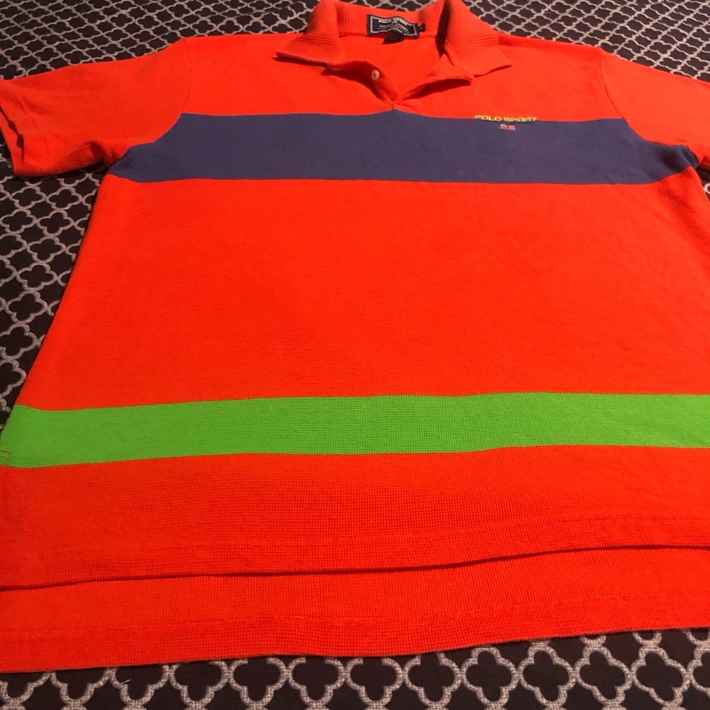 VTG Polo Sport Ralph Lauren Orange Stripe Short Sleeve Sz Large Cotton Y10
